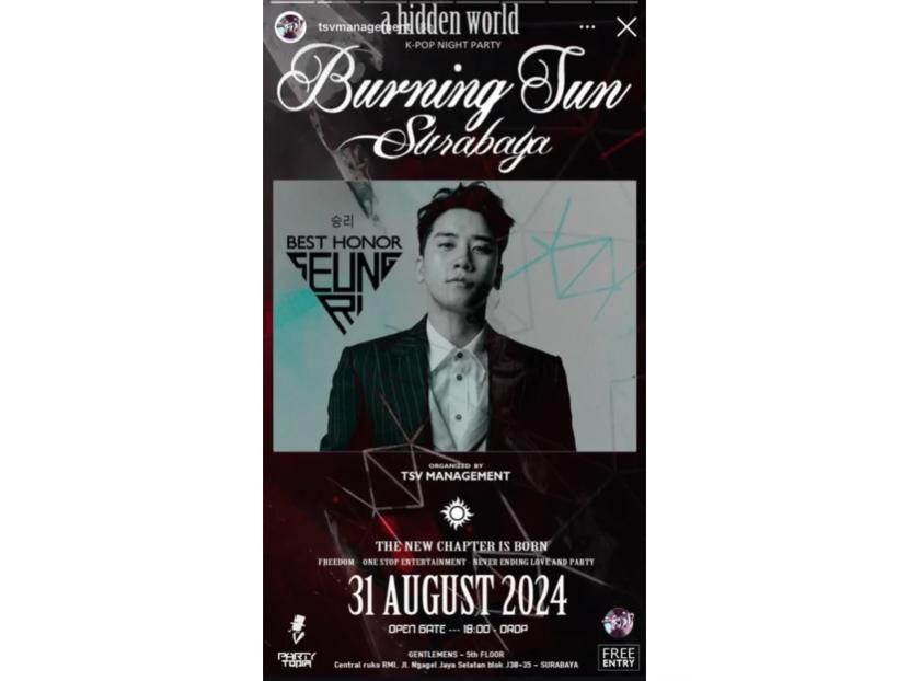 Nama Seungri Dicatut Acara ‘Burning Sun Surabaya’, Dibantah dan akan Ambil Tindakan Hukum